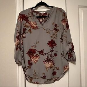 Maurices Gray and Burgundy Floral Blouse